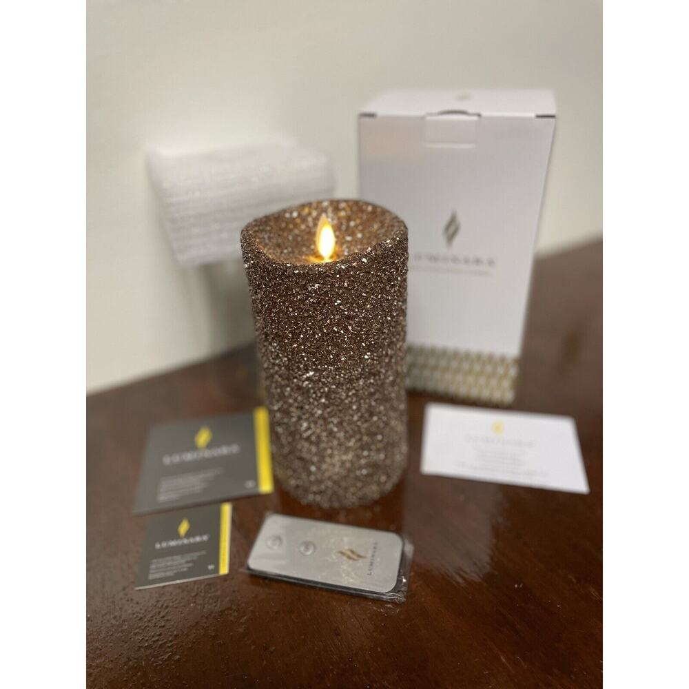 COPY - NEW Luminara MOCHA Real Flame-Effect Flameless Candle 7" Glitter Remote …